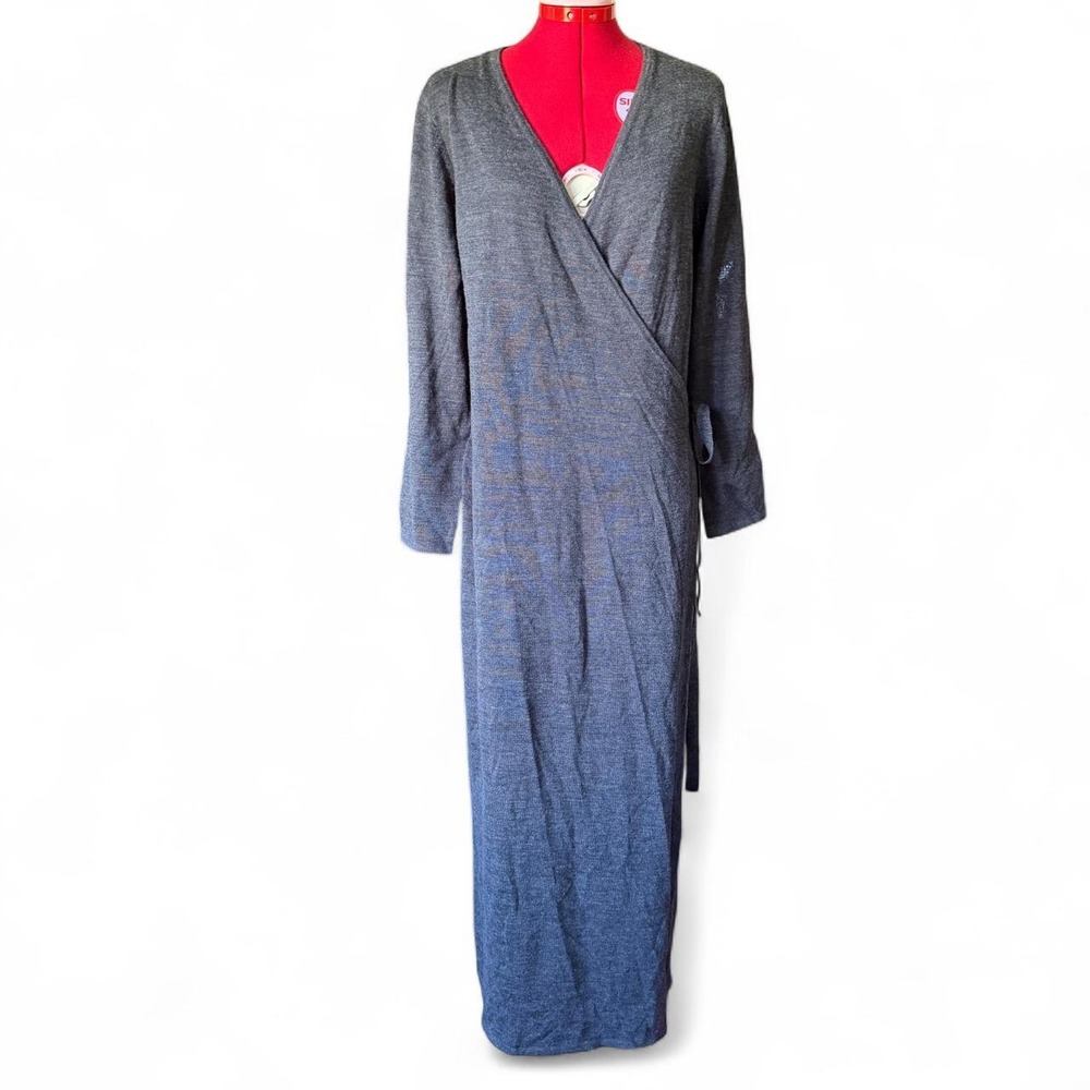 Nina Leonard Grey Long Sleeves Midi Sweater Wrap Dress Size Medium